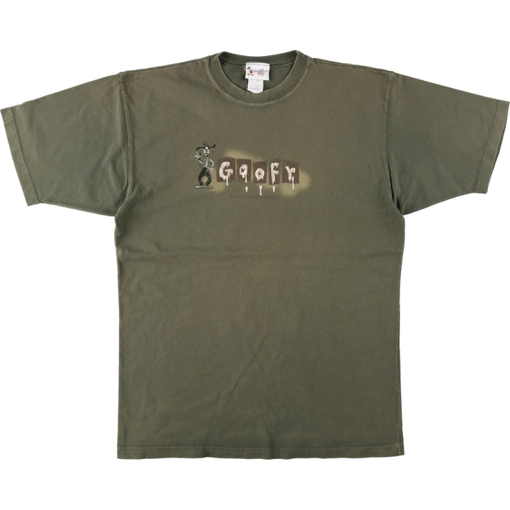 ~2000'S Disney GOOFY character print T-shirt, men's size L (approx.) cotton Khaki type sage green Vintage Second Hand