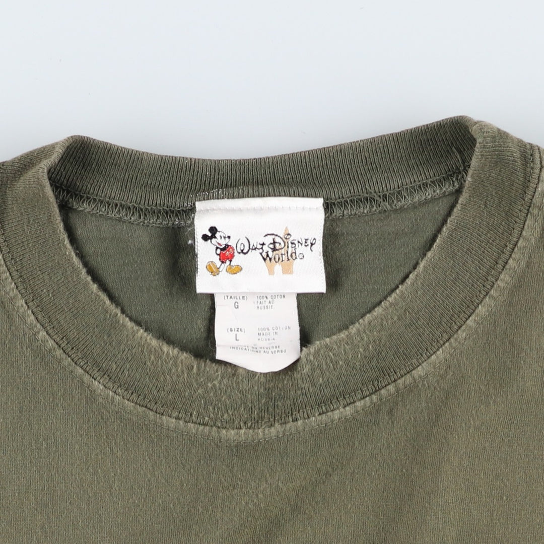~2000'S Disney GOOFY character print T-shirt, men's size L (approx.) cotton Khaki type sage green Vintage Second Hand
