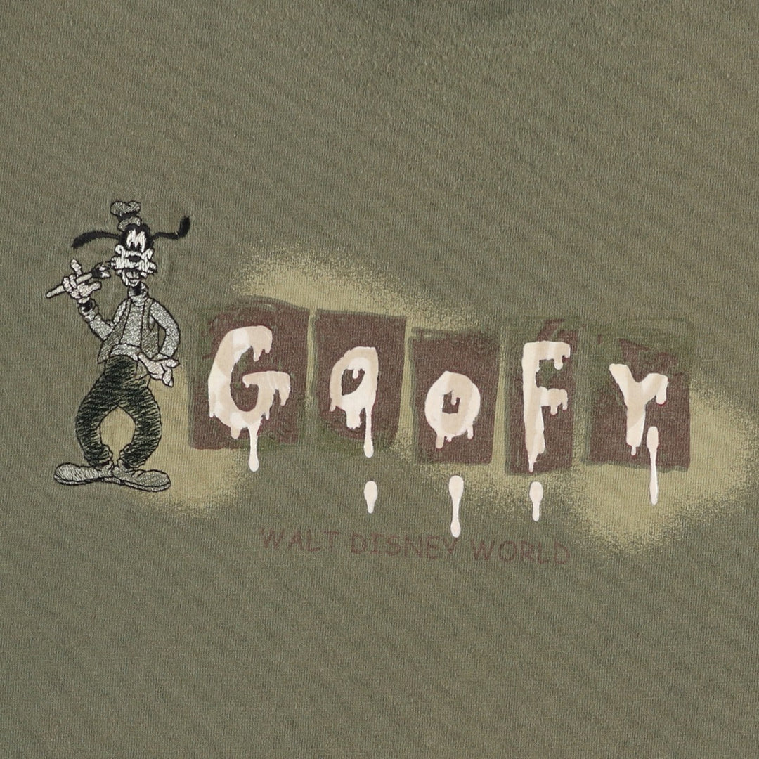 ~2000'S Disney GOOFY character print T-shirt, men's size L (approx.) cotton Khaki type sage green Vintage Second Hand