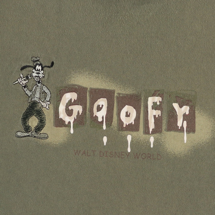 ~2000'S Disney GOOFY character print T-shirt, men's size L (approx.) cotton Khaki type sage green Vintage Second Hand