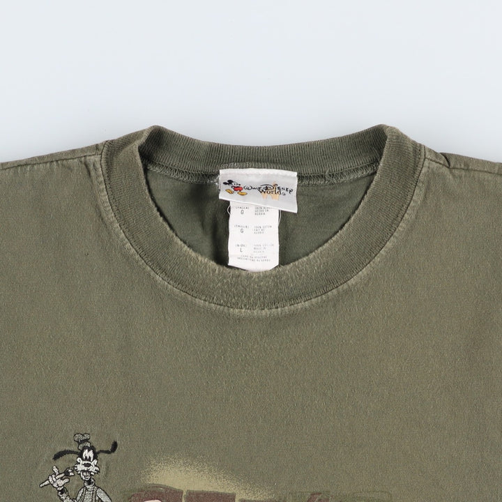 ~2000'S Disney GOOFY character print T-shirt, men's size L (approx.) cotton Khaki type sage green Vintage Second Hand