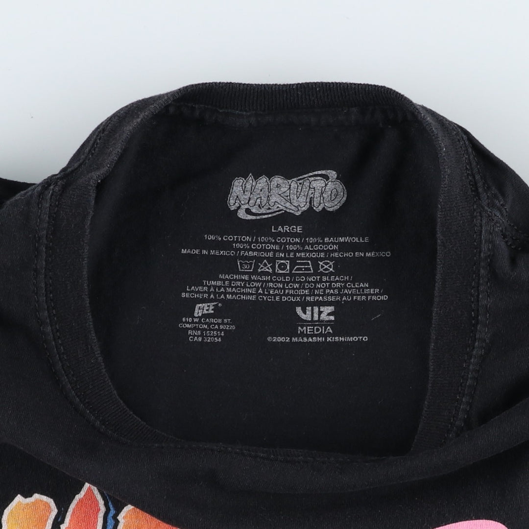 NARUTO Anime Character Print T-Shirt, Men's Size L (approx.) cotton black type Vintage Second Hand