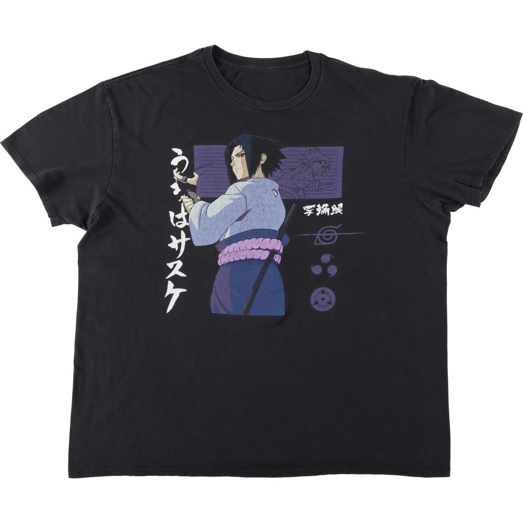 Naruto Shippuden Uchiha Sasuke Anime Character Print T-Shirt (Men's XL equivalent) unclear black type Vintage Second Hand