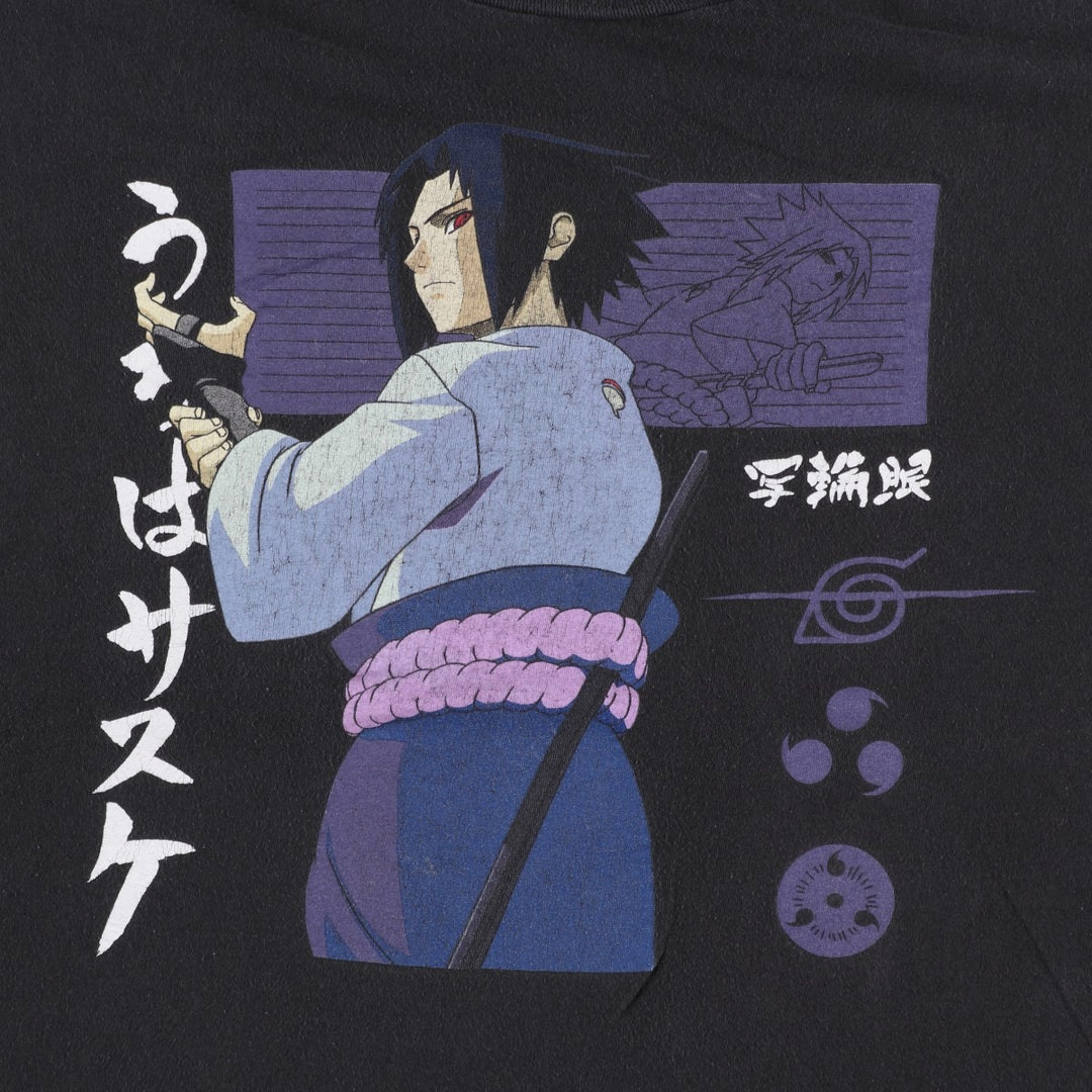 Naruto Shippuden Uchiha Sasuke Anime Character Print T-Shirt (Men's XL equivalent) unclear black type Vintage Second Hand