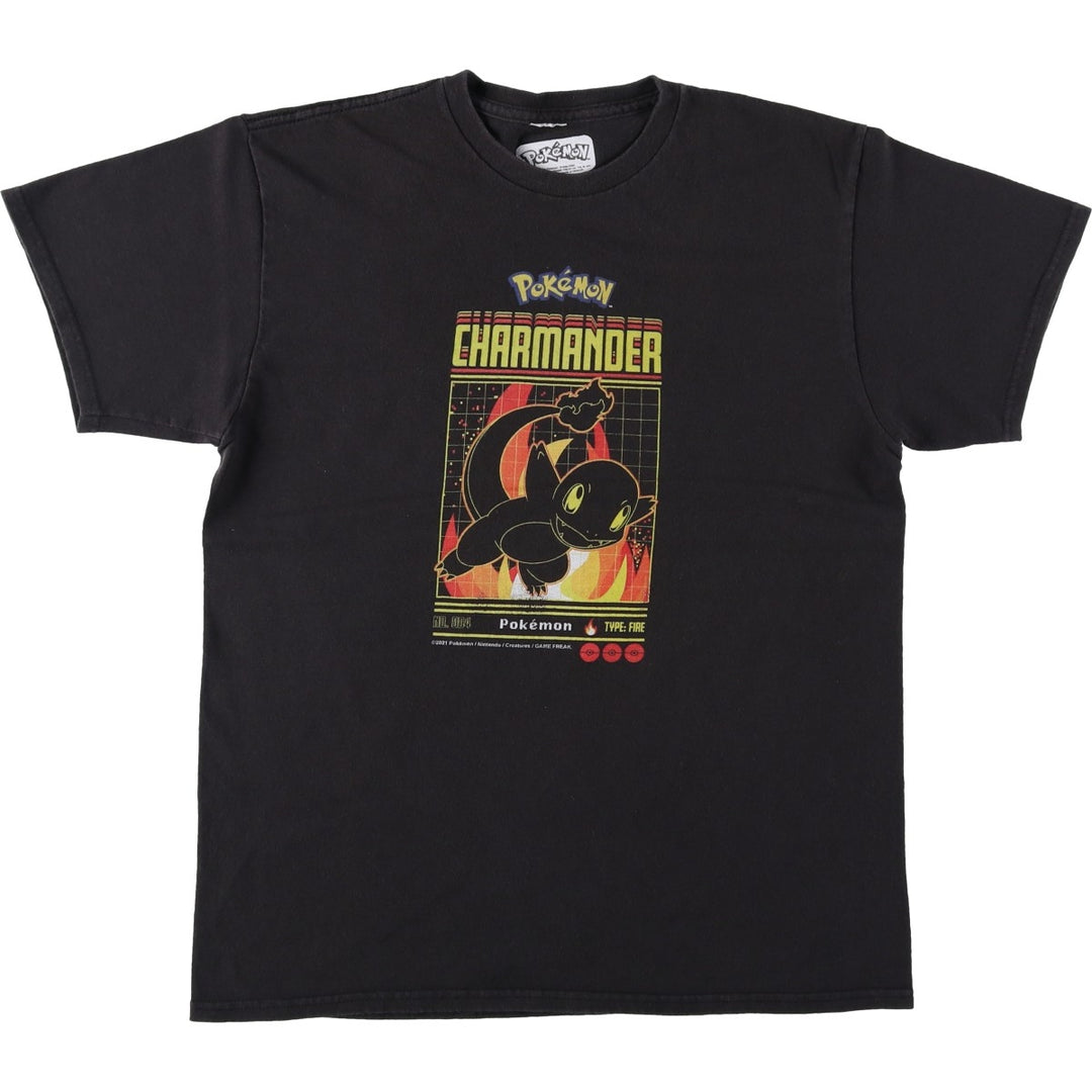 POKEMON Charmander Character Print T-Shirt (Men's Size S) unclear black type Vintage Second Hand