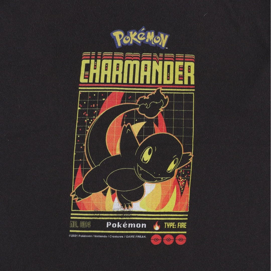 POKEMON Charmander Character Print T-Shirt (Men's Size S) unclear black type Vintage Second Hand