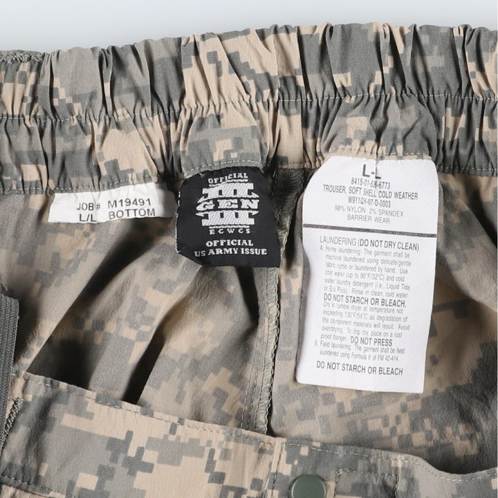 Genuine US Army ECWCS GEN3 LEVEL5 Camouflage Pattern Softshell Pants with Suspenders (Size LL, equivalent to Men's L) Nylon Beige type Vintage Second Hand