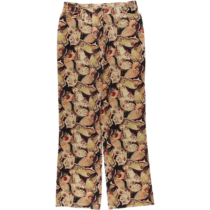 Bamboo Traders All-over Butterfly Pattern Flared Corduroy Pants, Made in USA, Women's Size L (W29 equivalent) cotton black type Vintage Second Hand