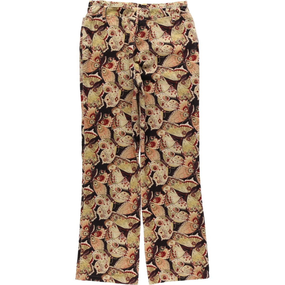Bamboo Traders All-over Butterfly Pattern Flared Corduroy Pants, Made in USA, Women's Size L (W29 equivalent) cotton black type Vintage Second Hand