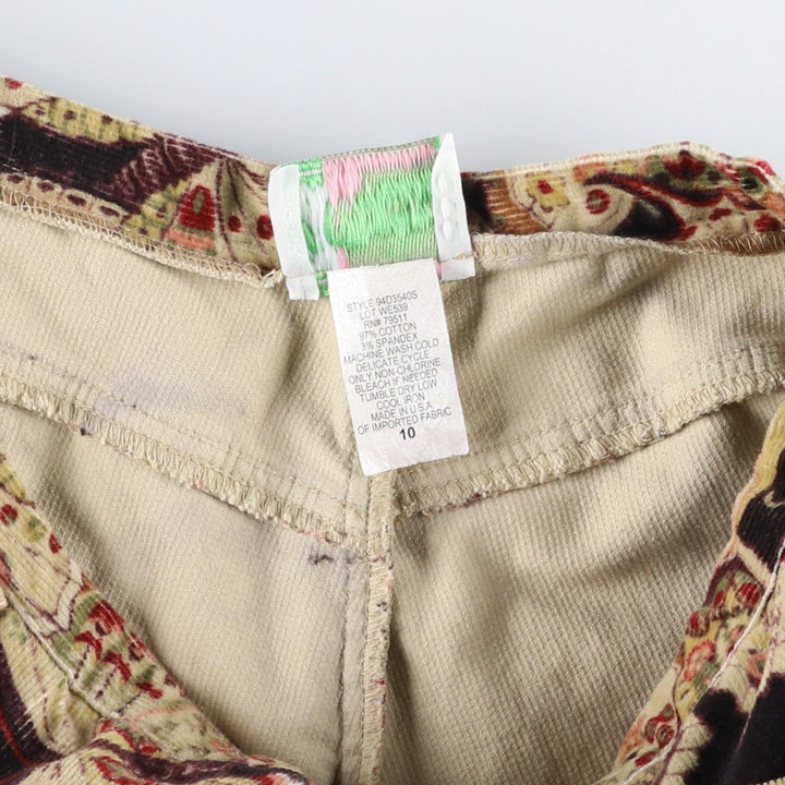 Bamboo Traders All-over Butterfly Pattern Flared Corduroy Pants, Made in USA, Women's Size L (W29 equivalent) cotton black type Vintage Second Hand