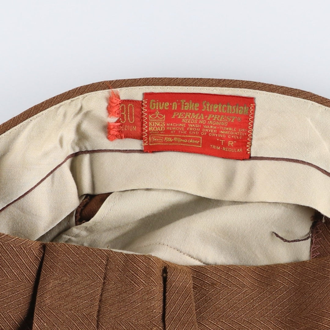 1970'S Sears Kingsroad Herringbone Slacks/Flare Pants, Women's Size L (W29 equivalent), Vintage unclear brown type Vintage Second Hand