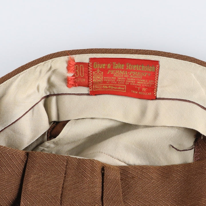 1970'S Sears Kingsroad Herringbone Slacks/Flare Pants, Women's Size L (W29 equivalent), Vintage unclear brown type Vintage Second Hand
