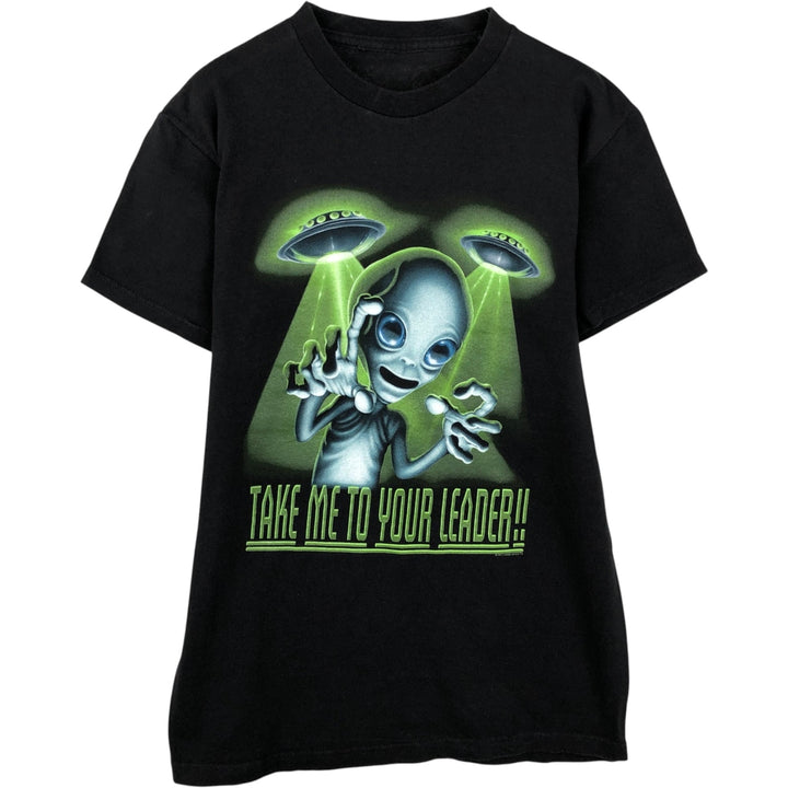 Alien print T-shirt, women's size S (equivalent to size S) unclear black type Vintage Second Hand