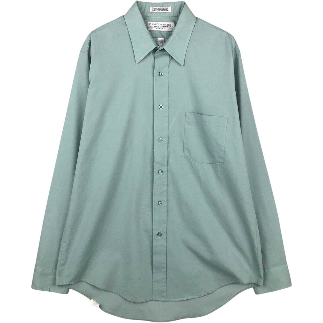 1990'S Van Heusen Classic Collection Long-Sleeve Poly-Cotton Shirt, Made in USA, Men's Size L (Equivalent), Vintage cotton Mint green Vintage Second Hand