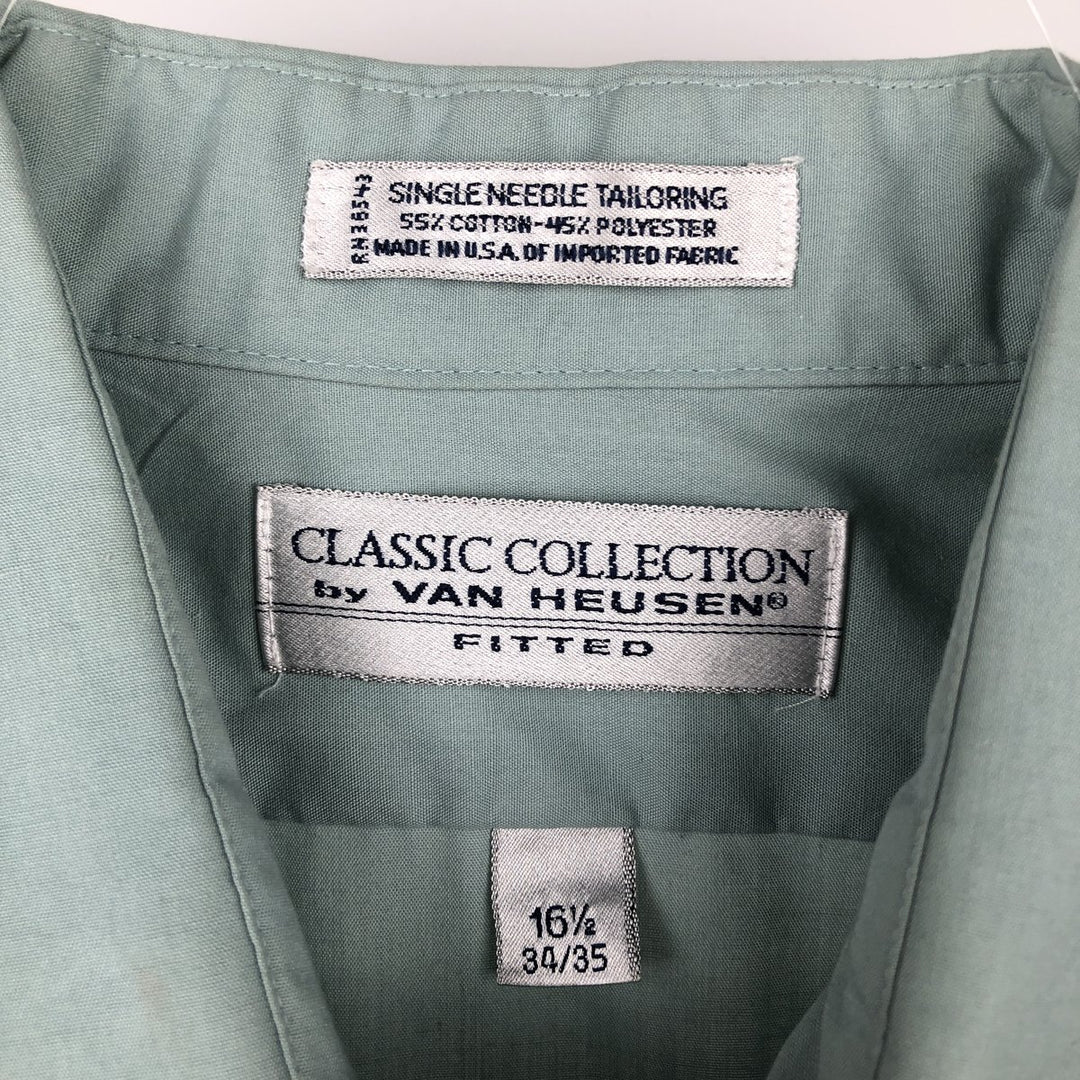 1990'S Van Heusen Classic Collection Long-Sleeve Poly-Cotton Shirt, Made in USA, Men's Size L (Equivalent), Vintage cotton Mint green Vintage Second Hand