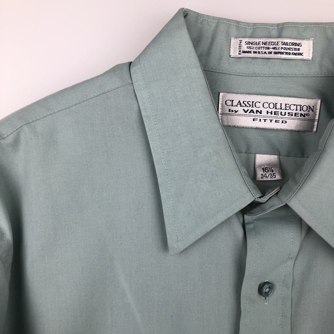 1990'S Van Heusen Classic Collection Long-Sleeve Poly-Cotton Shirt, Made in USA, Men's Size L (Equivalent), Vintage cotton Mint green Vintage Second Hand