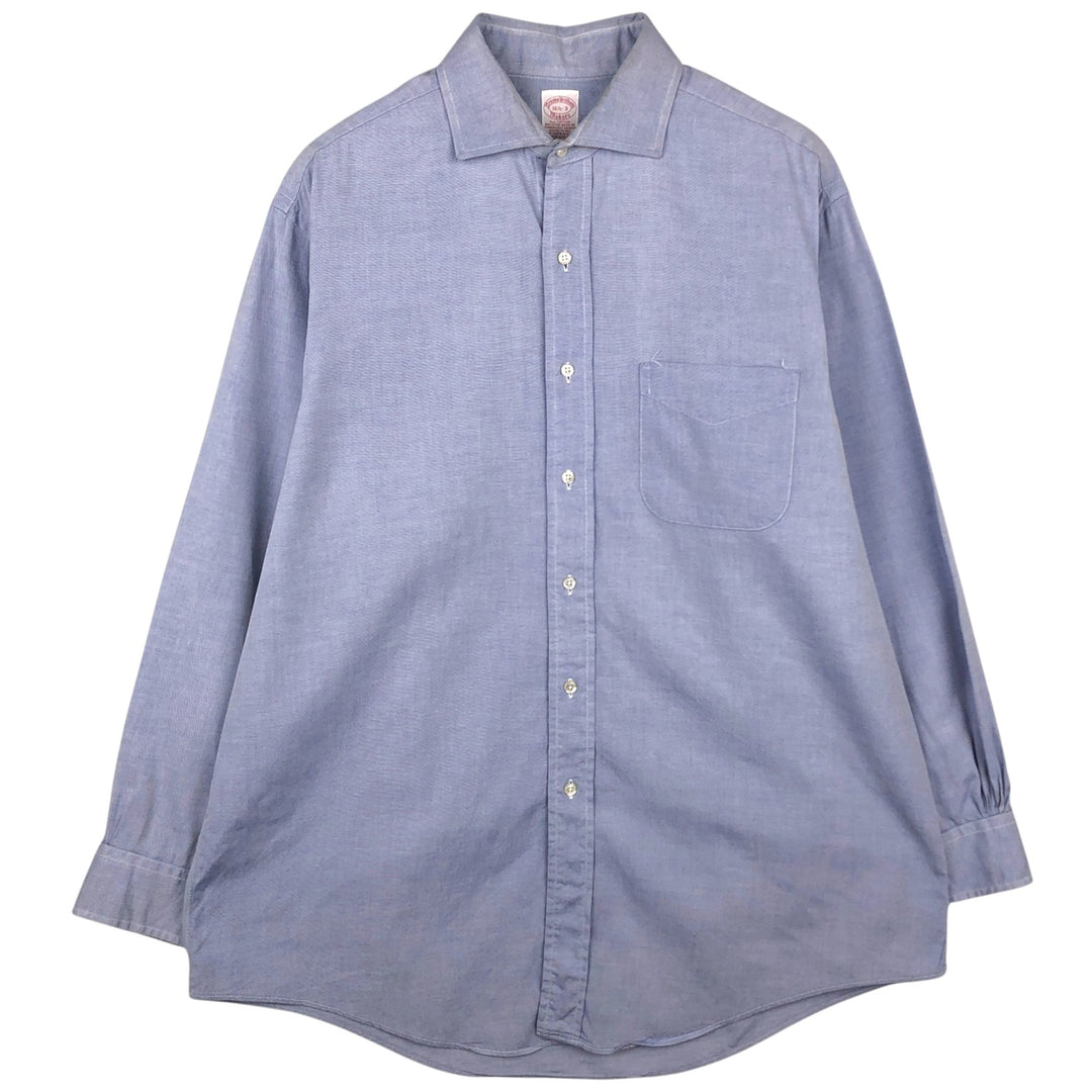 80s-90'S Brooks Brothers MAKERS Wide Collar Long Sleeve Cotton Shirt, Made in USA, Men's Size L (Equivalent), Vintage cotton blue type Vintage Second Hand