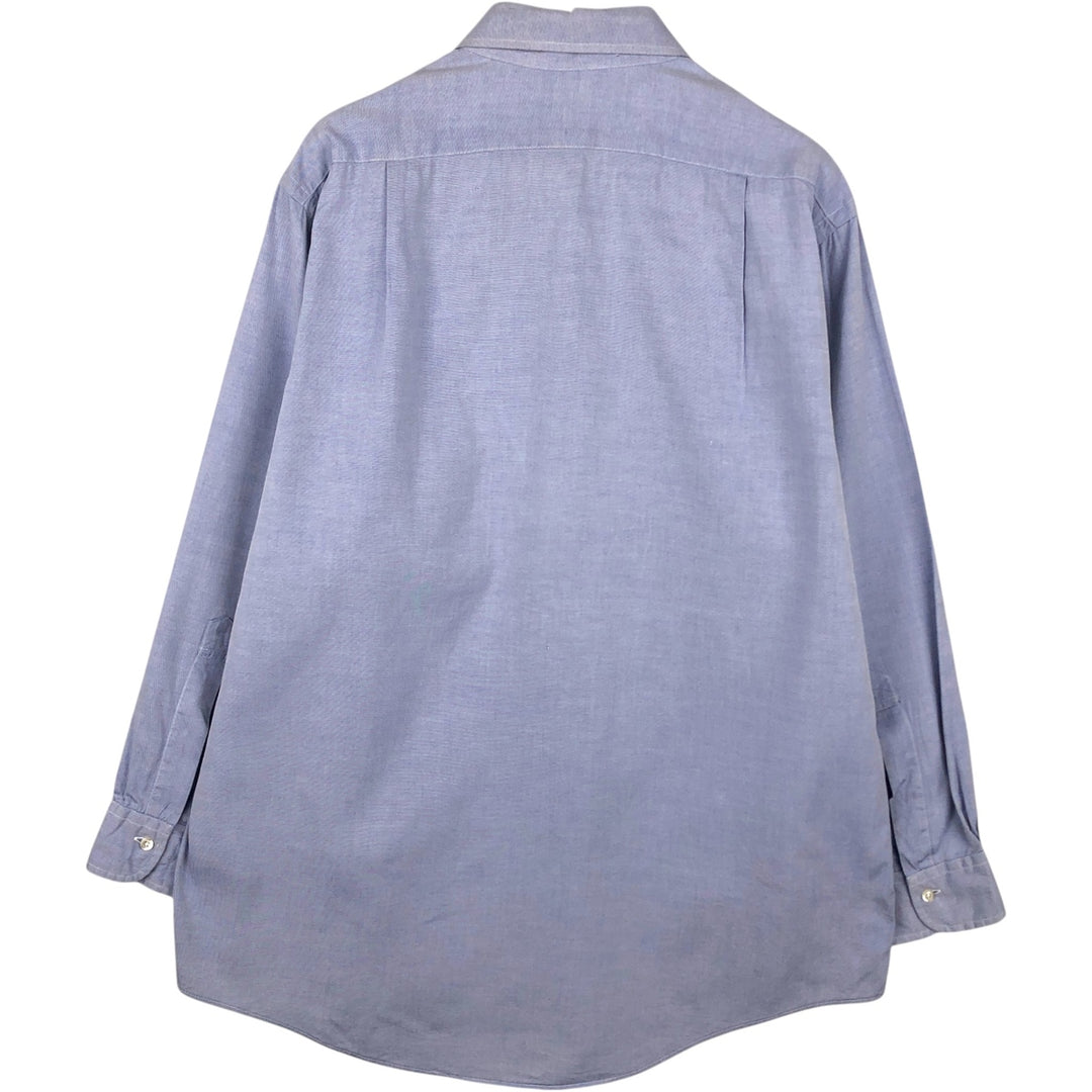 80s-90'S Brooks Brothers MAKERS Wide Collar Long Sleeve Cotton Shirt, Made in USA, Men's Size L (Equivalent), Vintage cotton blue type Vintage Second Hand