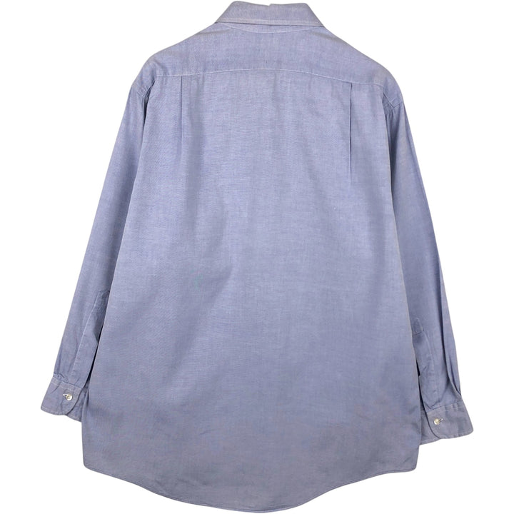 80s-90'S Brooks Brothers MAKERS Wide Collar Long Sleeve Cotton Shirt, Made in USA, Men's Size L (Equivalent), Vintage cotton blue type Vintage Second Hand