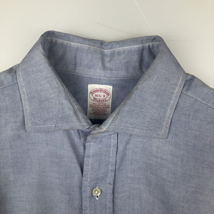 80s-90'S Brooks Brothers MAKERS Wide Collar Long Sleeve Cotton Shirt, Made in USA, Men's Size L (Equivalent), Vintage cotton blue type Vintage Second Hand