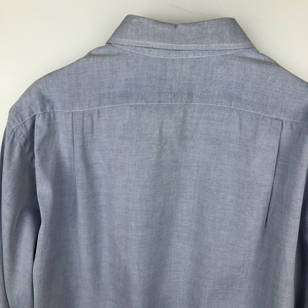 80s-90'S Brooks Brothers MAKERS Wide Collar Long Sleeve Cotton Shirt, Made in USA, Men's Size L (Equivalent), Vintage cotton blue type Vintage Second Hand