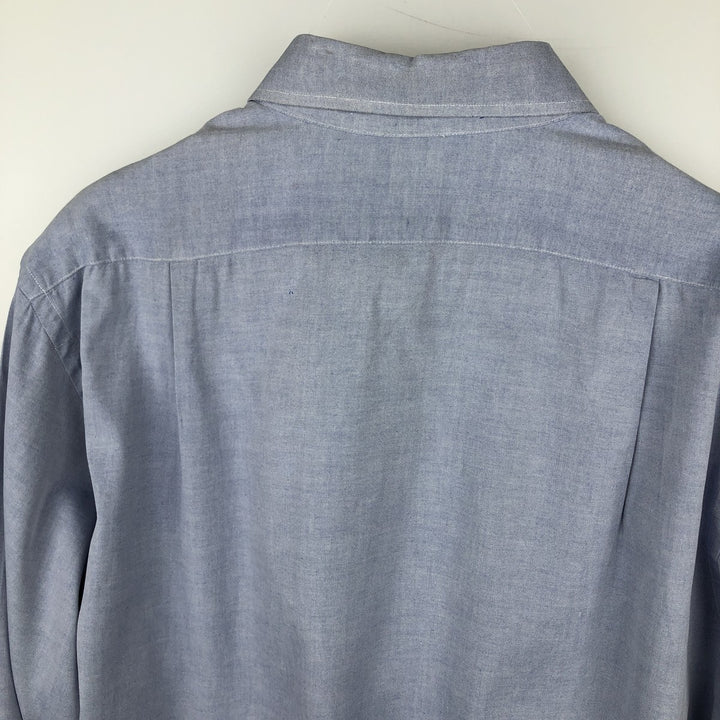 80s-90'S Brooks Brothers MAKERS Wide Collar Long Sleeve Cotton Shirt, Made in USA, Men's Size L (Equivalent), Vintage cotton blue type Vintage Second Hand
