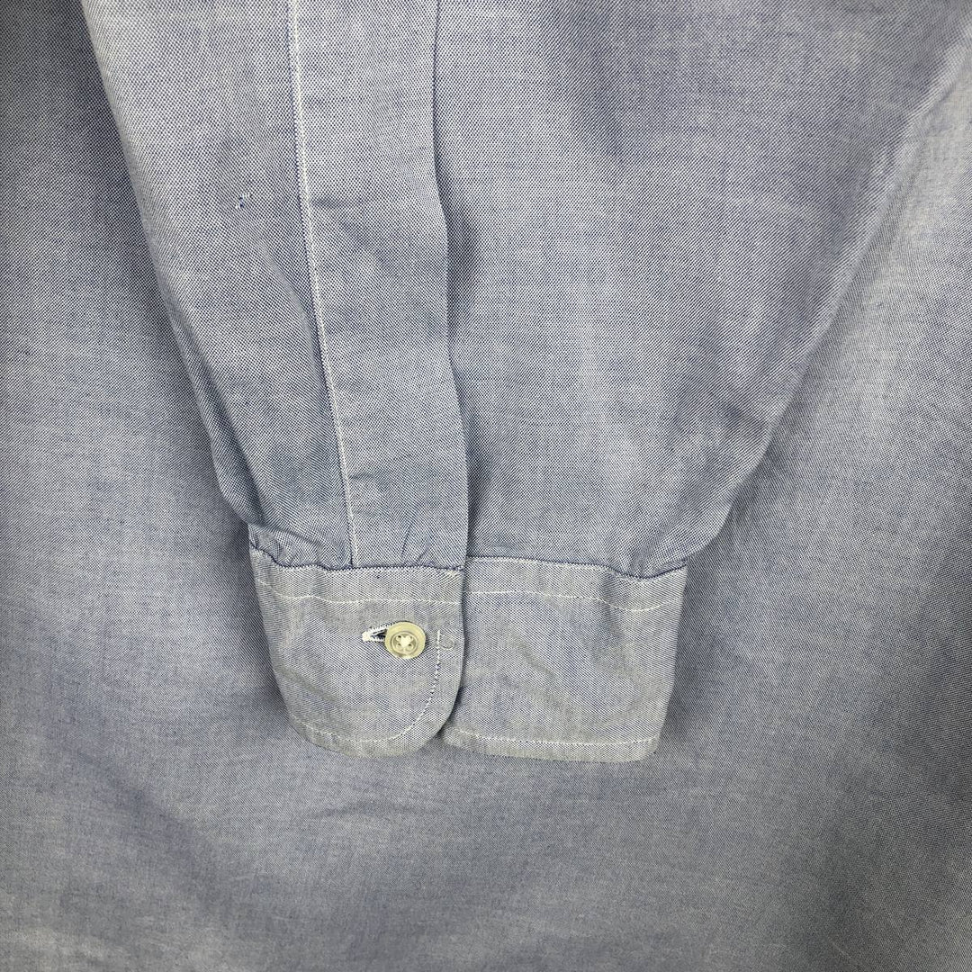 80s-90'S Brooks Brothers MAKERS Wide Collar Long Sleeve Cotton Shirt, Made in USA, Men's Size L (Equivalent), Vintage cotton blue type Vintage Second Hand