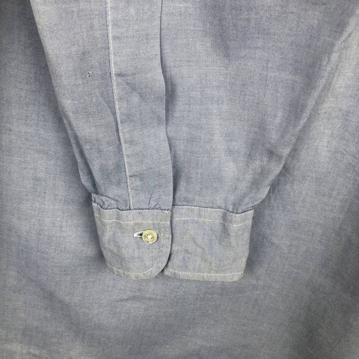 80s-90'S Brooks Brothers MAKERS Wide Collar Long Sleeve Cotton Shirt, Made in USA, Men's Size L (Equivalent), Vintage cotton blue type Vintage Second Hand