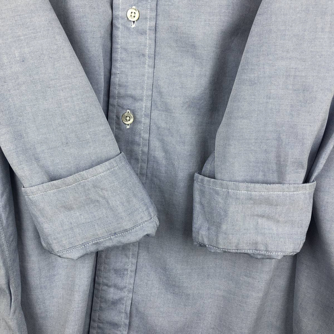 80s-90'S Brooks Brothers MAKERS Wide Collar Long Sleeve Cotton Shirt, Made in USA, Men's Size L (Equivalent), Vintage cotton blue type Vintage Second Hand