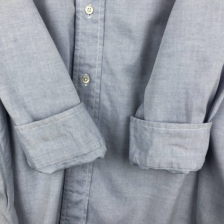 80s-90'S Brooks Brothers MAKERS Wide Collar Long Sleeve Cotton Shirt, Made in USA, Men's Size L (Equivalent), Vintage cotton blue type Vintage Second Hand