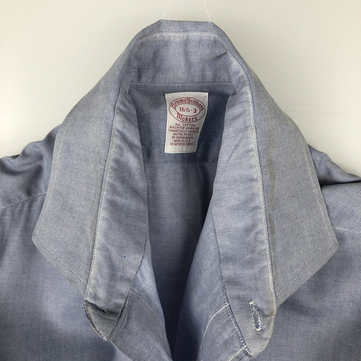 80s-90'S Brooks Brothers MAKERS Wide Collar Long Sleeve Cotton Shirt, Made in USA, Men's Size L (Equivalent), Vintage cotton blue type Vintage Second Hand