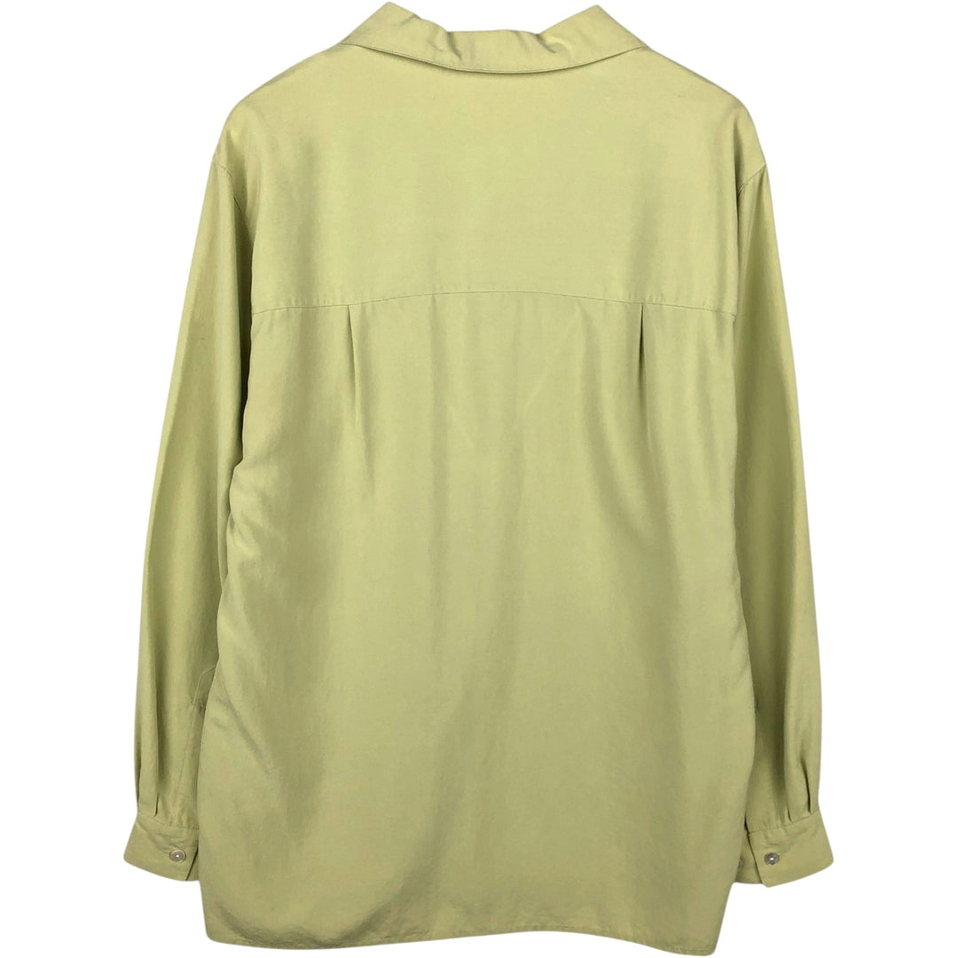 Liz Claiborne CLASSICS Long-Sleeve Open Collar Box Shirt (Women's Size L) silk green type yellow green Vintage Second Hand