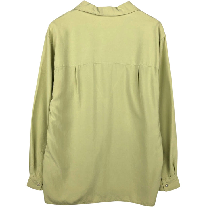 Liz Claiborne CLASSICS Long-Sleeve Open Collar Box Shirt (Women's Size L) silk green type yellow green Vintage Second Hand