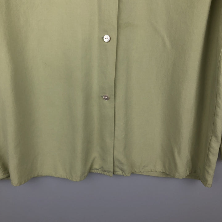 Liz Claiborne CLASSICS Long-Sleeve Open Collar Box Shirt (Women's Size L) silk green type yellow green Vintage Second Hand