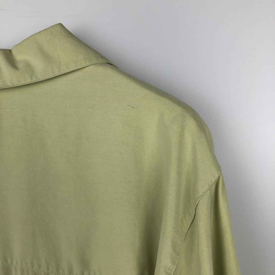 Liz Claiborne CLASSICS Long-Sleeve Open Collar Box Shirt (Women's Size L) silk green type yellow green Vintage Second Hand