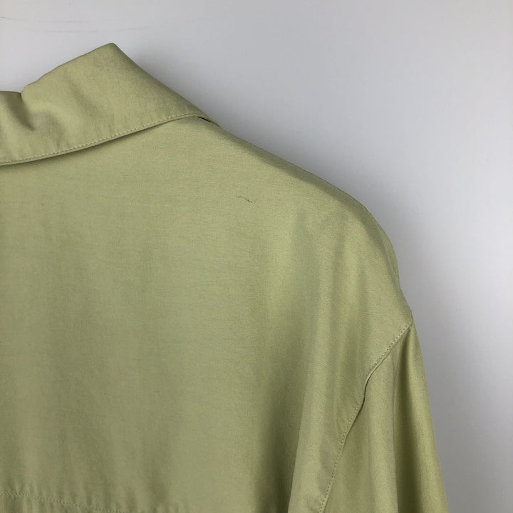 Liz Claiborne CLASSICS Long-Sleeve Open Collar Box Shirt (Women's Size L) silk green type yellow green Vintage Second Hand