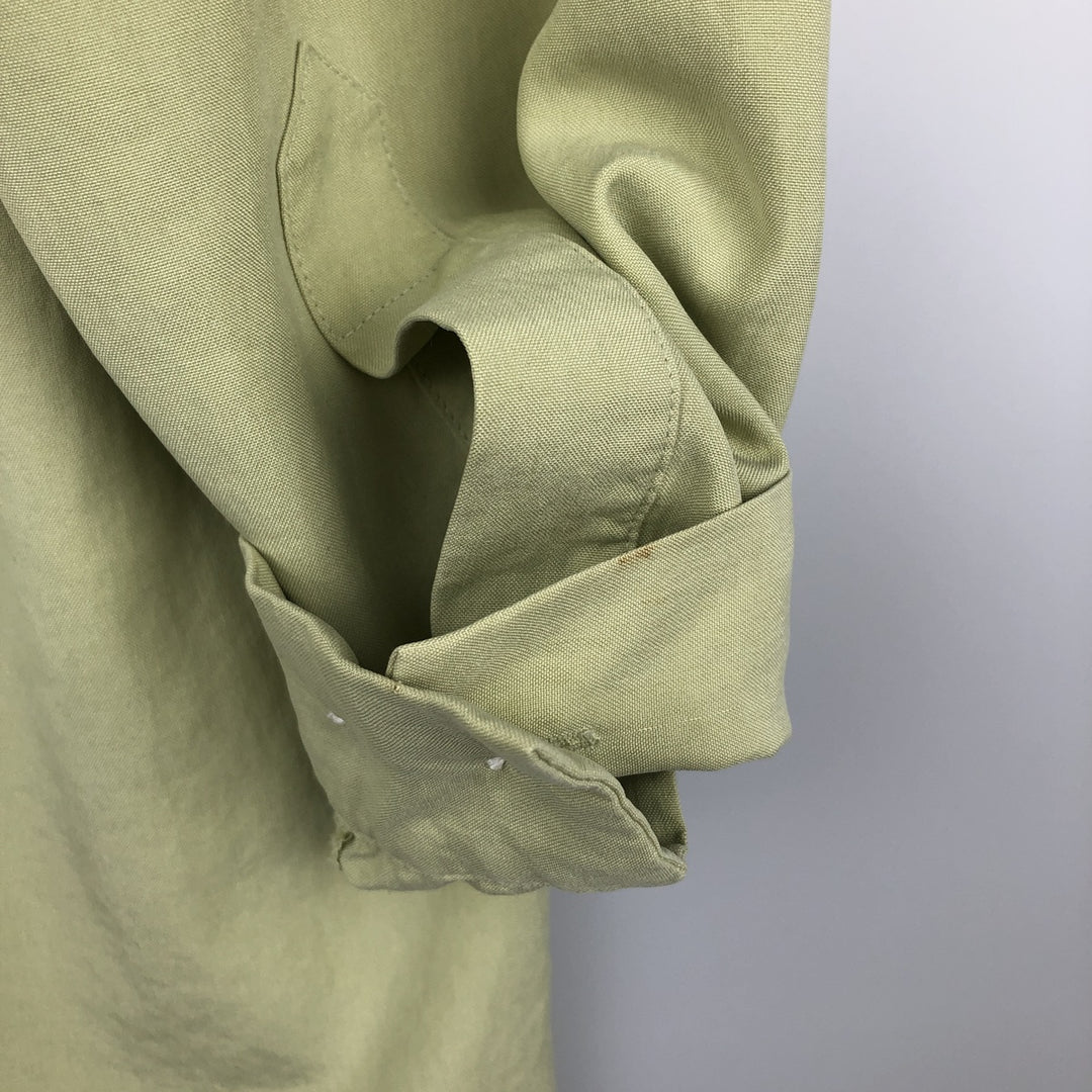 Liz Claiborne CLASSICS Long-Sleeve Open Collar Box Shirt (Women's Size L) silk green type yellow green Vintage Second Hand