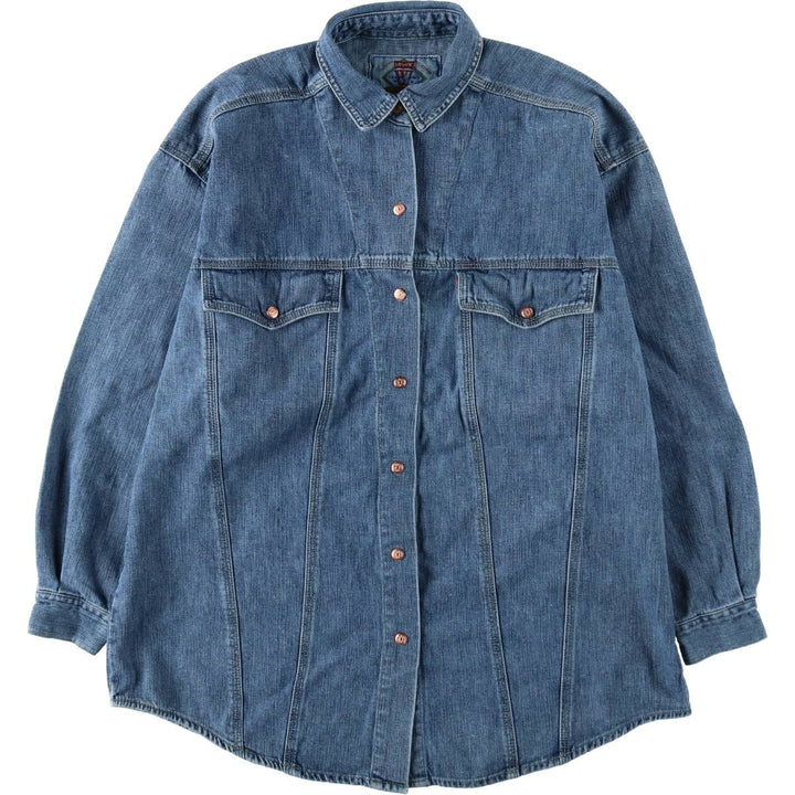 90s-00'S Levi's butterfly print long-sleeved denim shirt, women's size XL equivalent, vintage. cotton blue type Vintage Second Hand