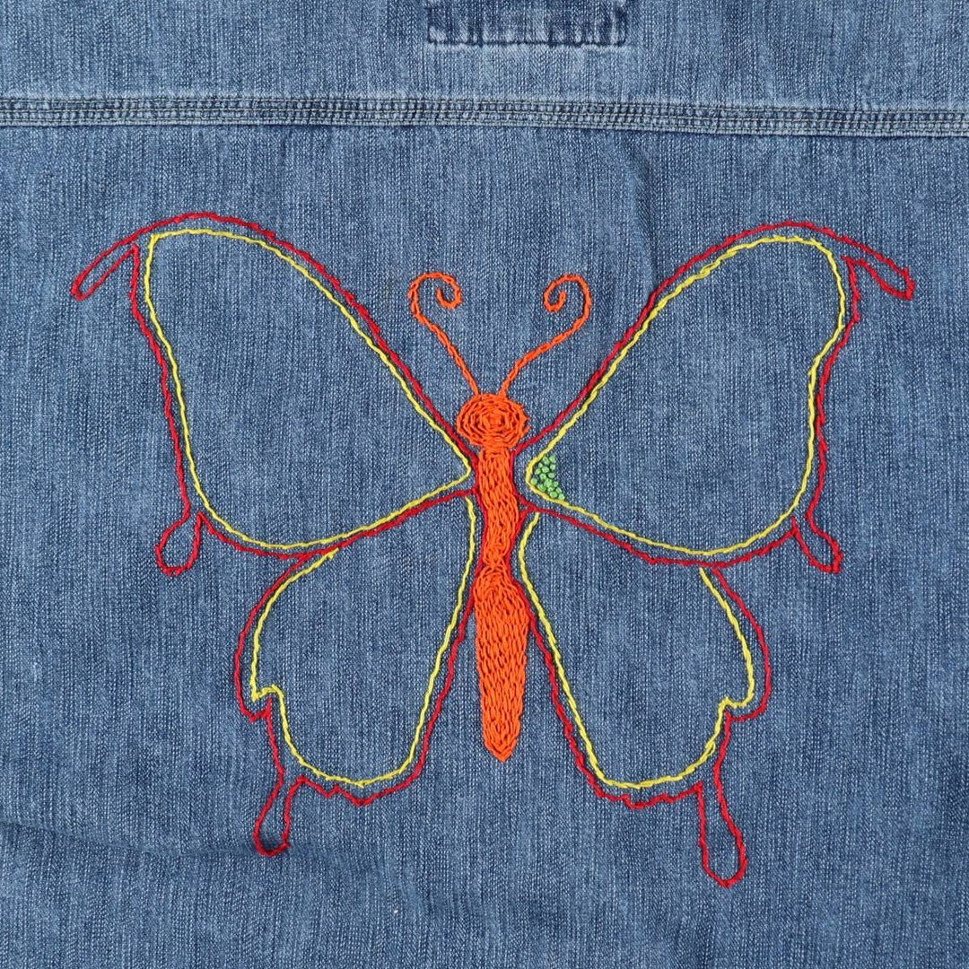 90s-00'S Levi's butterfly print long-sleeved denim shirt, women's size XL equivalent, vintage. cotton blue type Vintage Second Hand