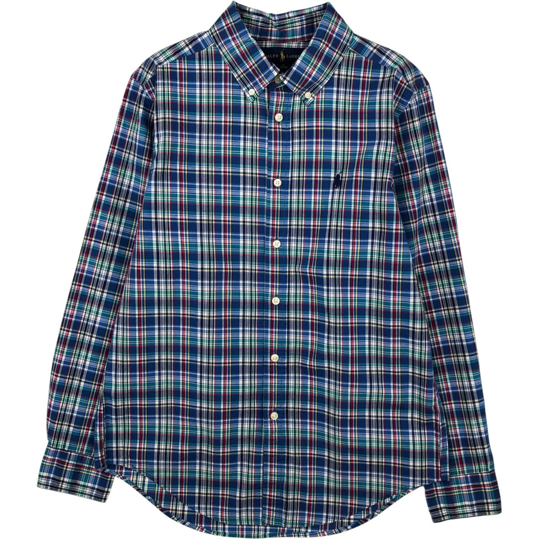 Ralph Lauren long-sleeved button-down check shirt, women's size M (approx.) cotton blue type Vintage Second Hand