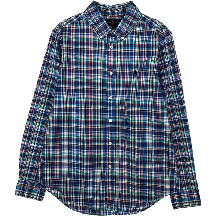 Ralph Lauren long-sleeved button-down check shirt, women's size M (approx.) cotton blue type Vintage Second Hand