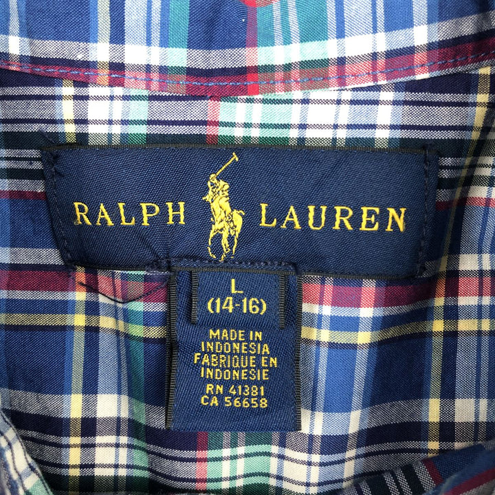 Ralph Lauren long-sleeved button-down check shirt, women's size M (approx.) cotton blue type Vintage Second Hand