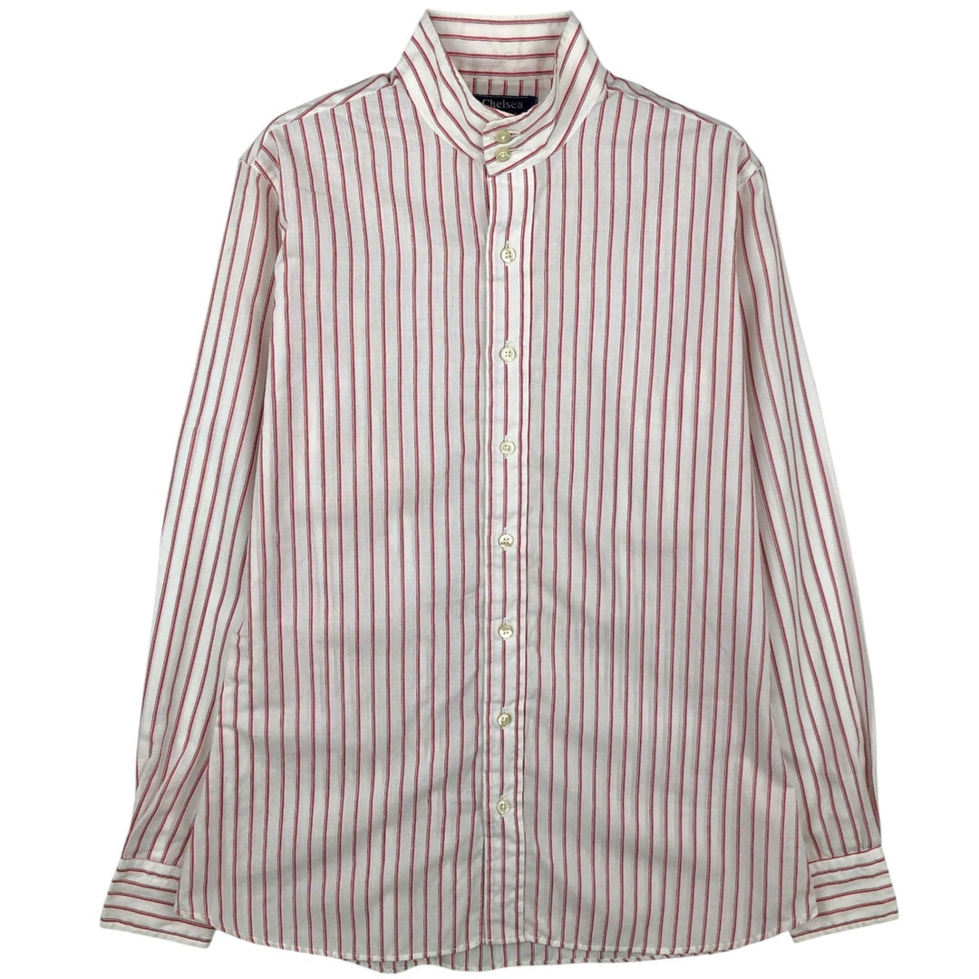Chelsea Stand Collar Long Sleeve Poly/Cotton Stripe Shirt, Made in USA, Women's Size S (approx.) cotton white type Vintage Second Hand
