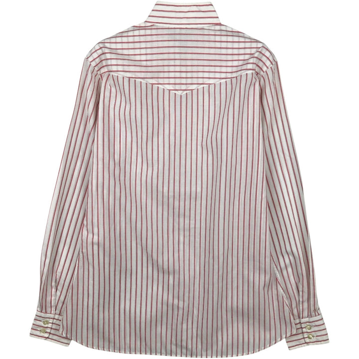 Chelsea Stand Collar Long Sleeve Poly/Cotton Stripe Shirt, Made in USA, Women's Size S (approx.) cotton white type Vintage Second Hand