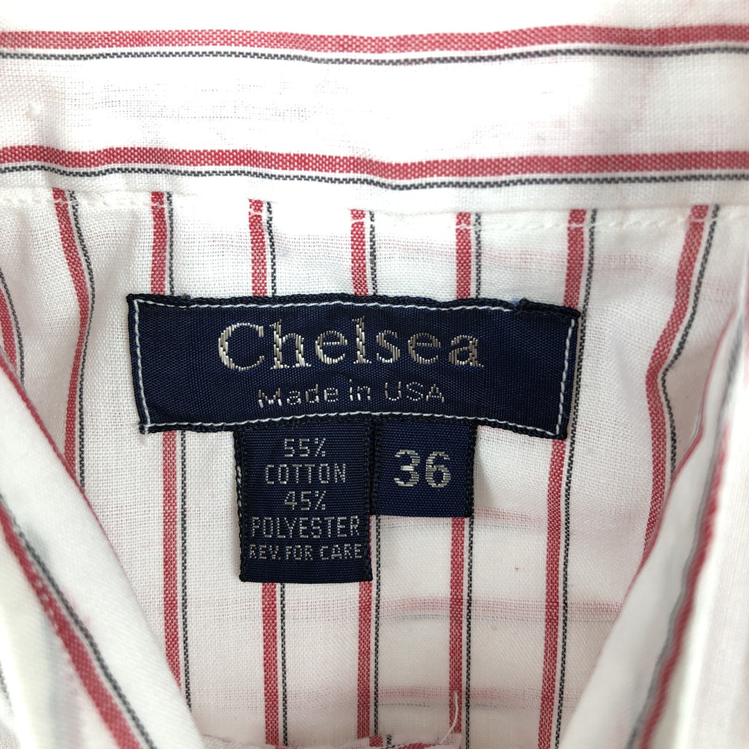 Chelsea Stand Collar Long Sleeve Poly/Cotton Stripe Shirt, Made in USA, Women's Size S (approx.) cotton white type Vintage Second Hand