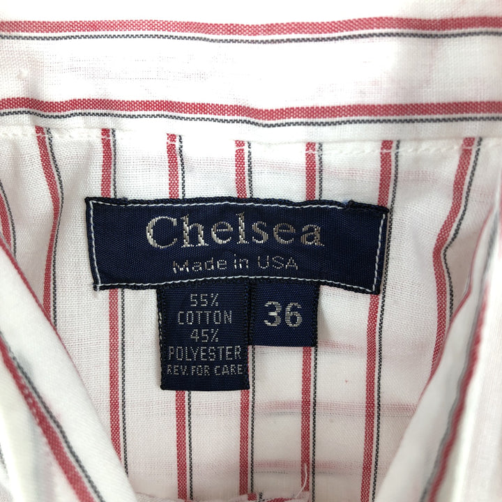 Chelsea Stand Collar Long Sleeve Poly/Cotton Stripe Shirt, Made in USA, Women's Size S (approx.) cotton white type Vintage Second Hand