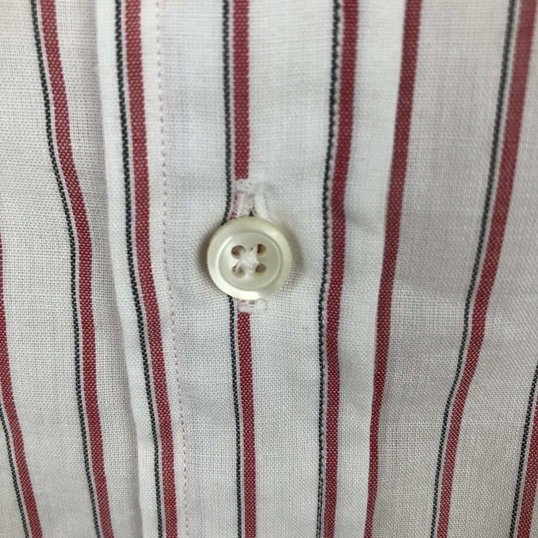 Chelsea Stand Collar Long Sleeve Poly/Cotton Stripe Shirt, Made in USA, Women's Size S (approx.) cotton white type Vintage Second Hand