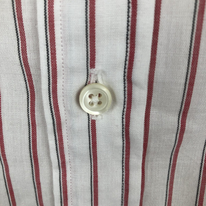Chelsea Stand Collar Long Sleeve Poly/Cotton Stripe Shirt, Made in USA, Women's Size S (approx.) cotton white type Vintage Second Hand