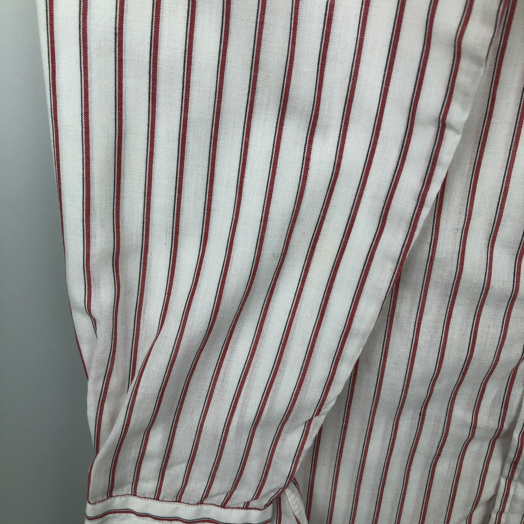Chelsea Stand Collar Long Sleeve Poly/Cotton Stripe Shirt, Made in USA, Women's Size S (approx.) cotton white type Vintage Second Hand