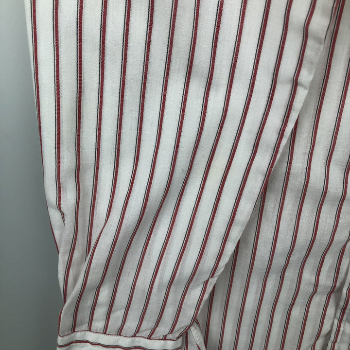 Chelsea Stand Collar Long Sleeve Poly/Cotton Stripe Shirt, Made in USA, Women's Size S (approx.) cotton white type Vintage Second Hand